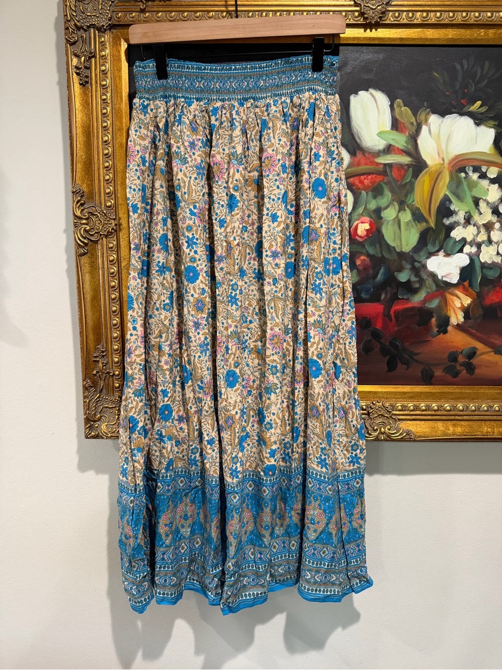 NATURAL LIFE Turquoise and Cream Floral Maxi Skirt